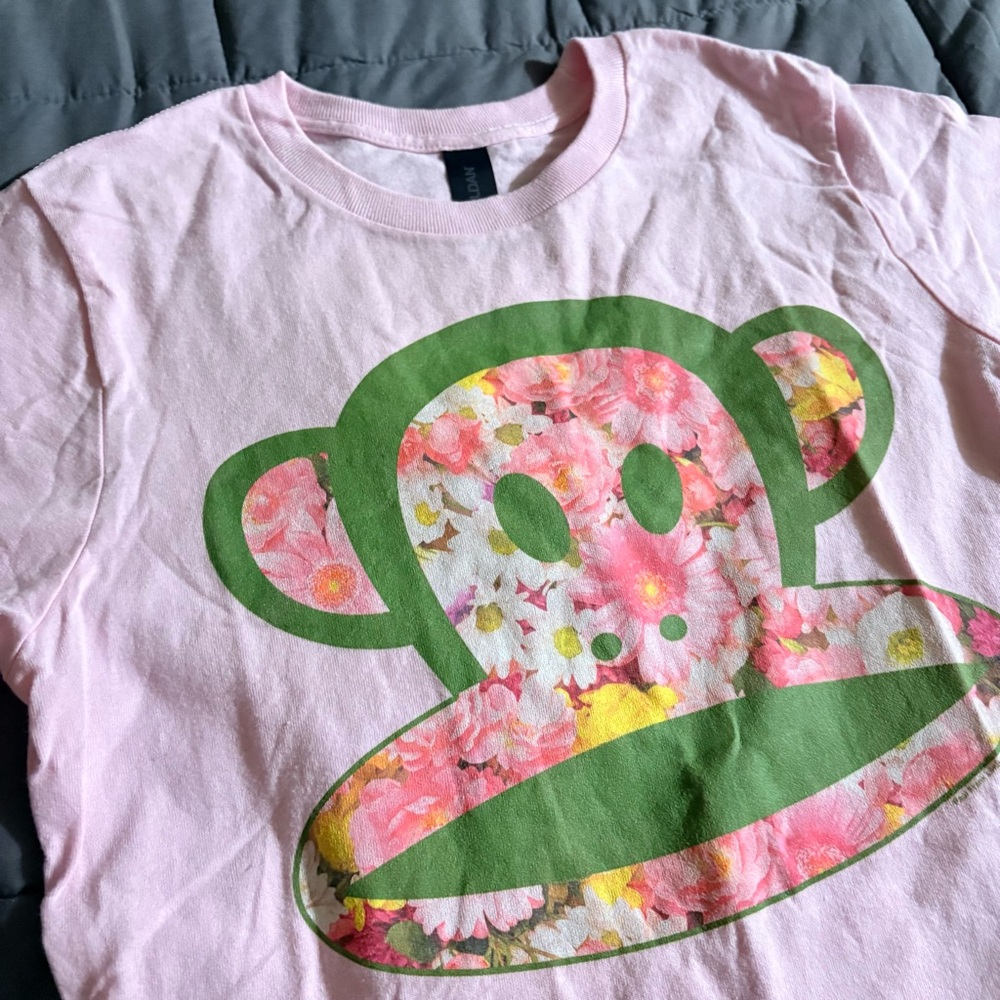 Paul Frank Floral Julius Shirt MONKEY Light Pink/Green Medium Gildan NWOT - Picture 2 of 3